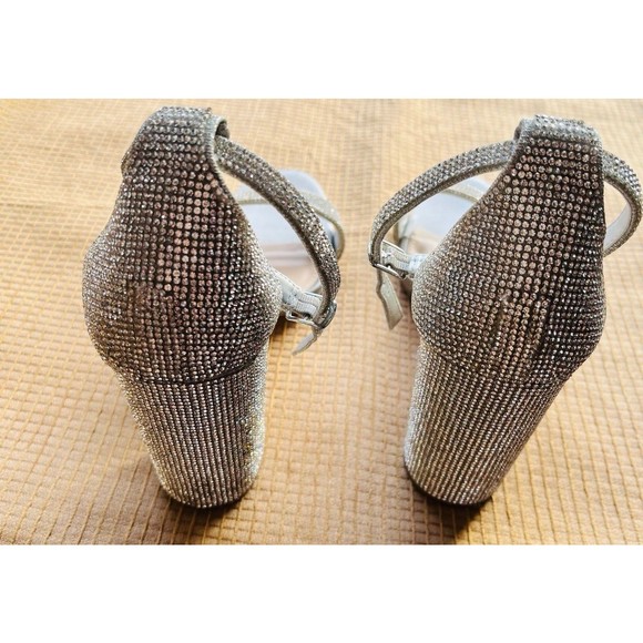 Steve Madden Carrson Rhinestone Ankle Strap Block Heel Silver 11M - Picture 3 of 8